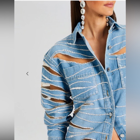 $1,498 NWT Retrofête AVANI EMBELLISHED DENIM SHIRT - Picture 2 of 11